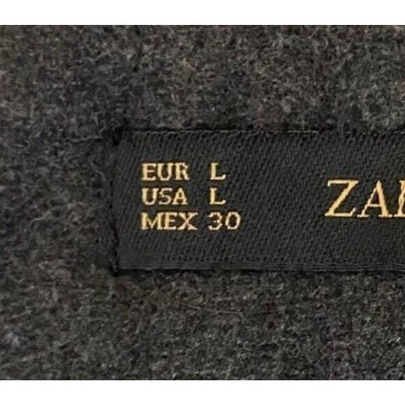 Zara Charcoal Grey Wide Leg Pant Women Sz L Cropped Pockets Career Casual - Picture 7 of 10